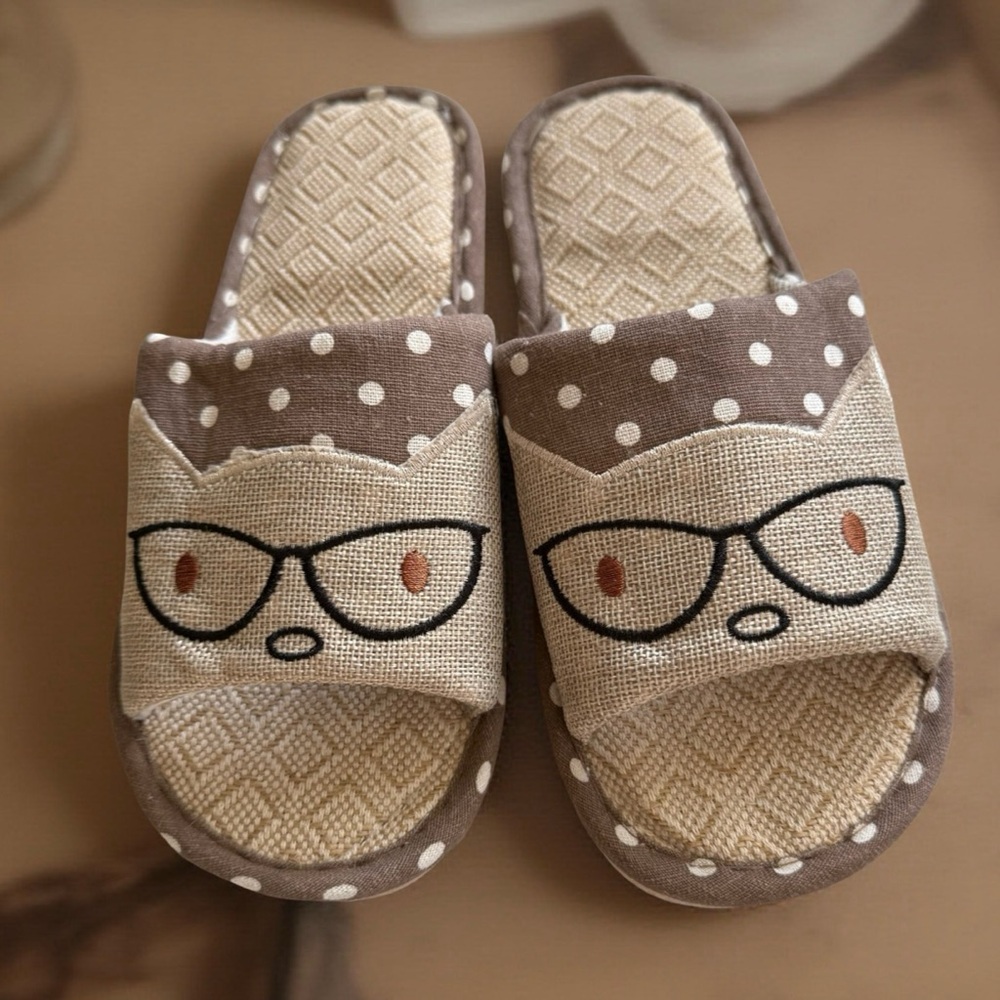 Cute Polka Dot Slippers with Glasses Design